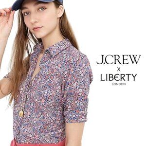 J     Crew Liberty Print Kayoko Indigo Sunset Floral Perfect Shirt   Size 00